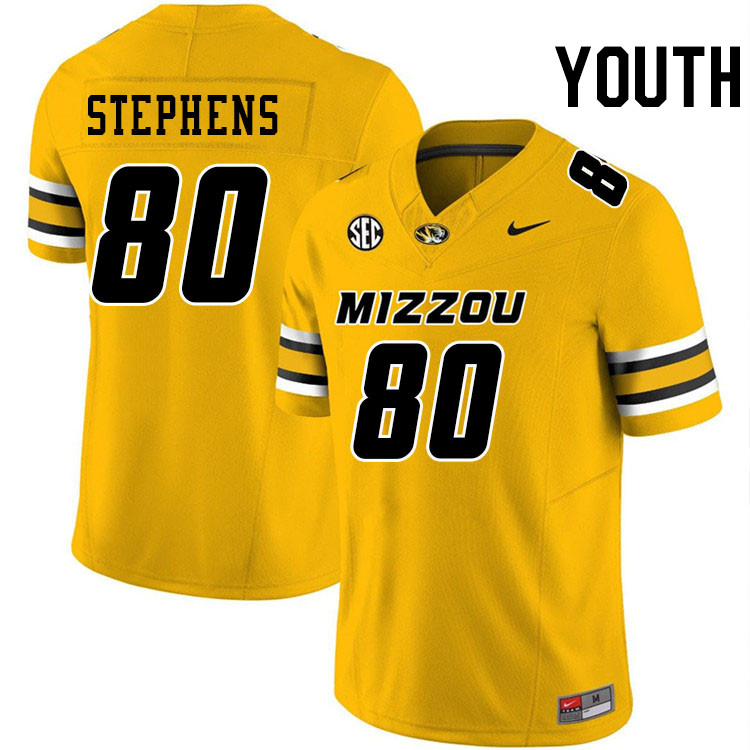 Youth #80 Tyler Stephens Missouri Tigers College Football Jerseys Stitched-Gold